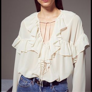 Flounce Trim Chiffon Blouse